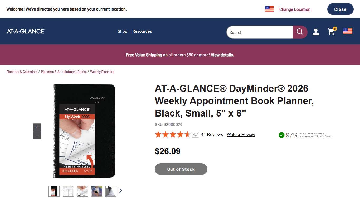 AT-A-GLANCE® DayMinder® 2026 Weekly Appointment Book Planner, Black, Small, 5" x 8" | Weekly Planner | AT-A-GLANCE