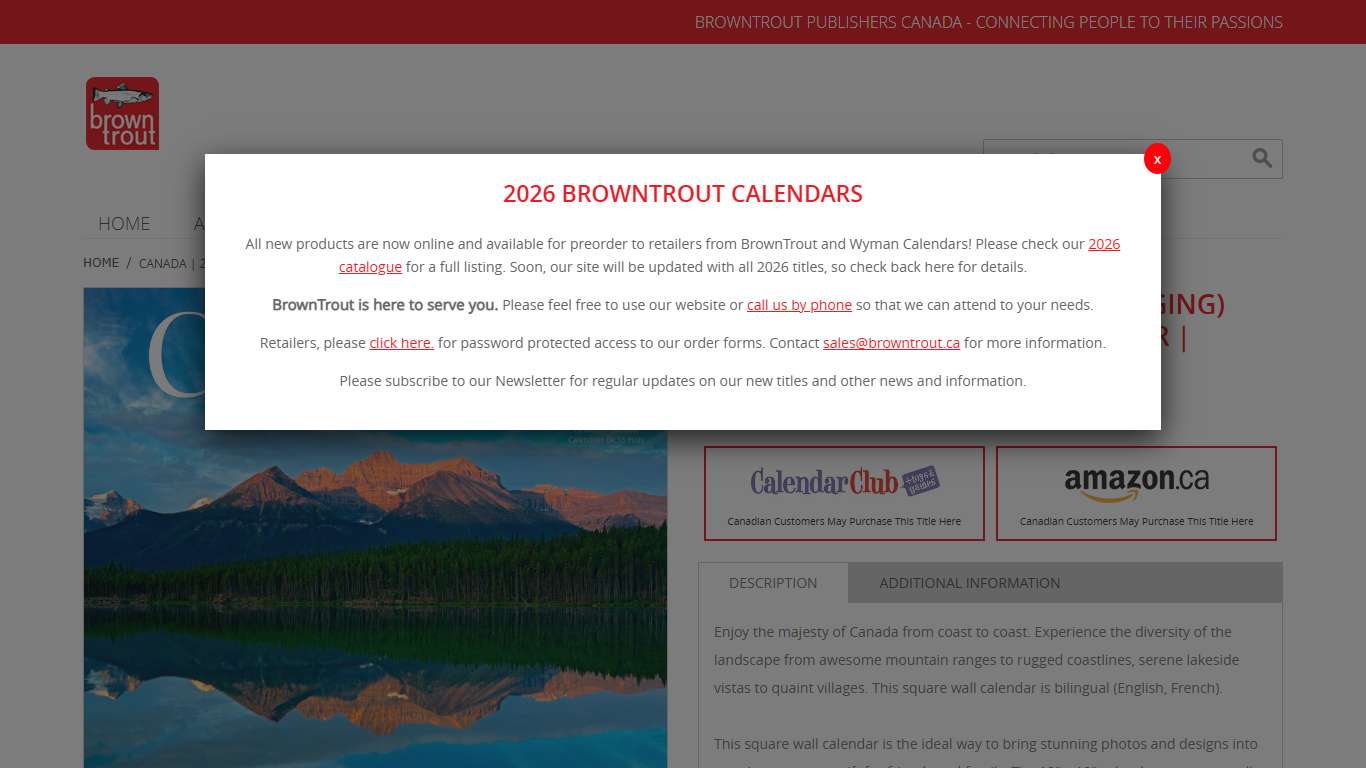 Canada | 2026 12 x 24 Inch (Hanging) Monthly Square Wall Calendar | English/French Bilingual